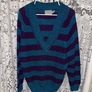Venezia Teal and Dark Purple V-Neck Sweater